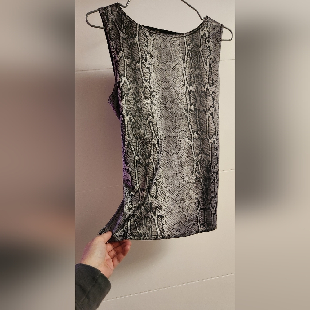Gray and Black Snakeskin Print Sleeveless Top